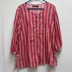 Gudrun Sjoden Red White Organic Cotton Bohemian Tunic Size Small